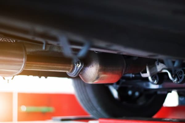 close-up of catalytic converter in auto exhaust system